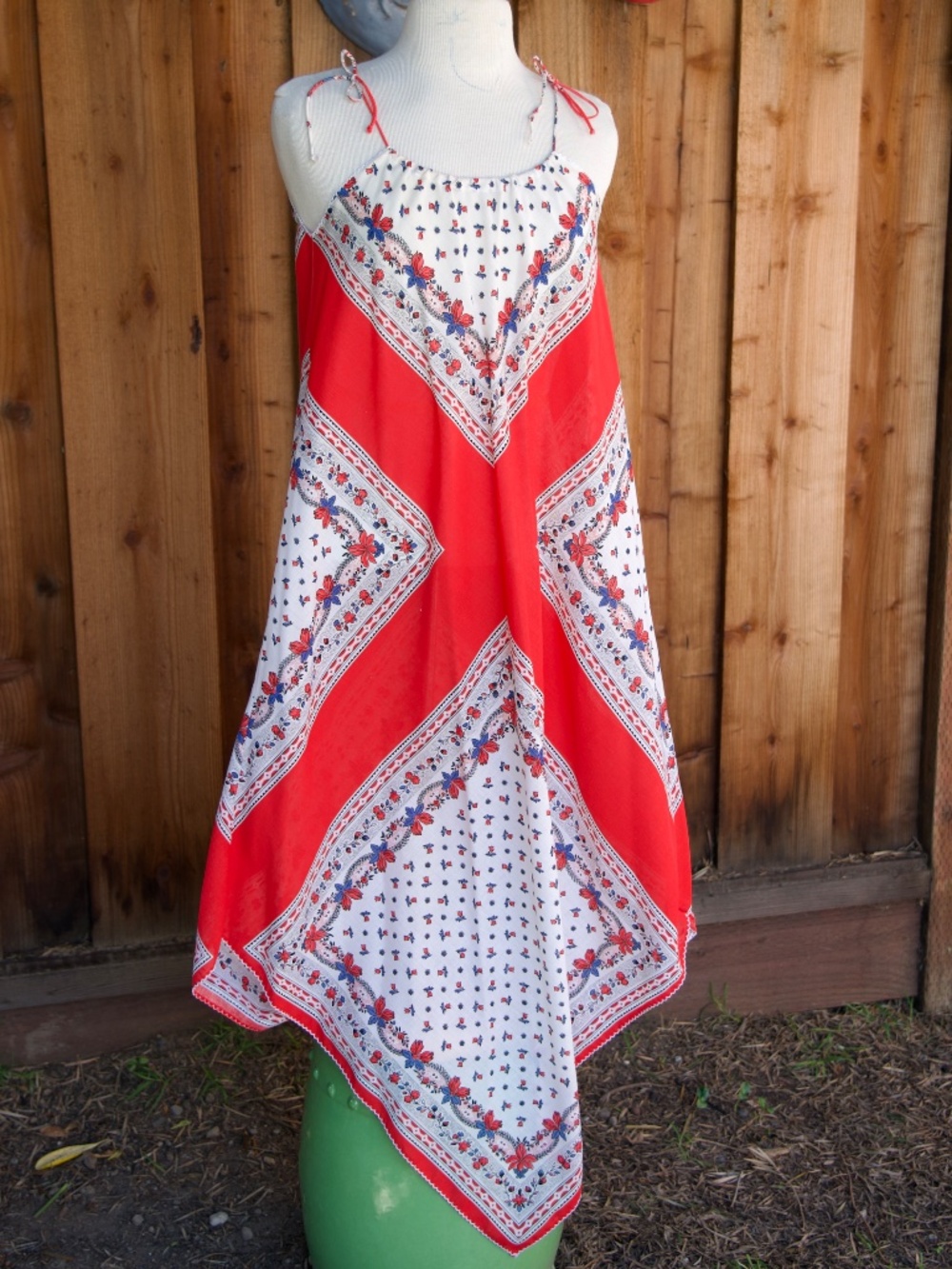 Vintage 70's Red/White/Blue Boho Paisley & Floral Bandana Sun Dress Woman's M